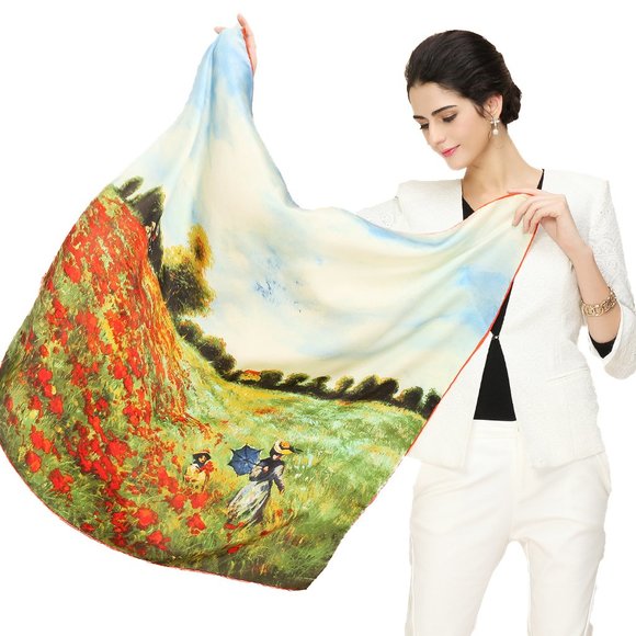 Grace Scarves 100% Silk, van Gogh & Monet collection, Monet, Corn Poppies - Picture 1 of 7